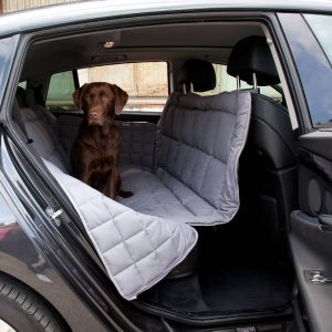 Doctor Bark 3 zits achterbank bescherming grijs met labrador open dwarsaanzicht
